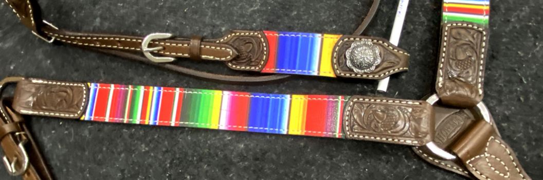 Showman Rainbow Serape Print Browband Headstall and Breast collar Set with wither strap #3